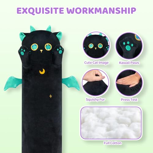 Mewaii Long Cat Plush Body Pillow, 28” Cute Pink Cat Stuffed Animals Soft Plushies, Kitten Plush Throw Pillow Doll Toy Gift for Girlfriend