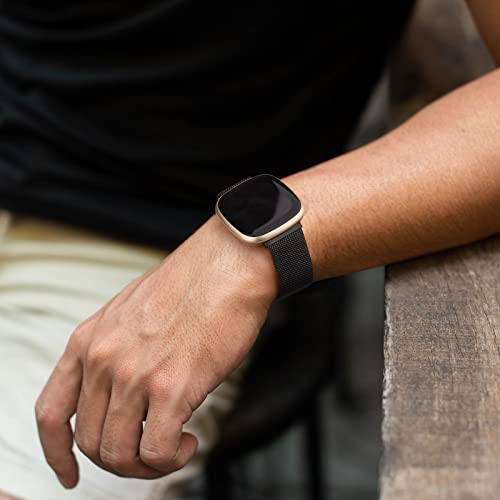 Vanjua Metal Band for Fitbit Sense 2,Sense Bands, Fitbit Versa 4,Versa 3 Bands Women Men,Versa 4 Smartwatch (Small, Black)