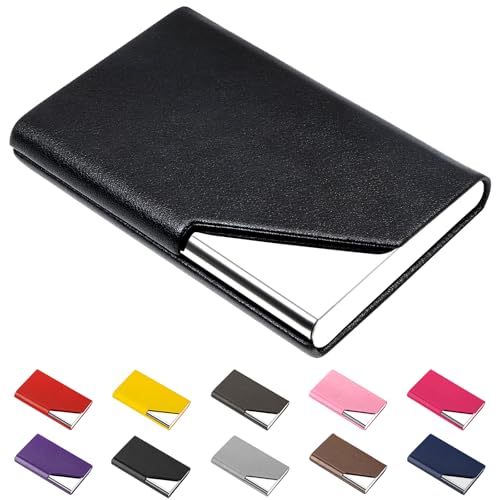 Padike Business Card Holder, Upgraded Leather Business Card Case Pocket Card Holders for Men or Women, Metal Slim Name Card Holder RFID Blocking Business Card Carrier with Magnetic Closure (Z-Coffee)
