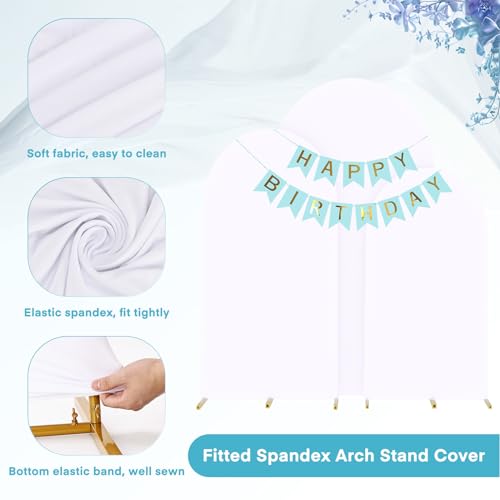 MYSWEETY Set of 3 Metal Arch Backdrop Stand and Cover Set, 4FT/5FT/6FT Wedding Arch Frame, Gold Arch Stand for Birthday, Party, Baby Shower, Ceremony Decor(White)