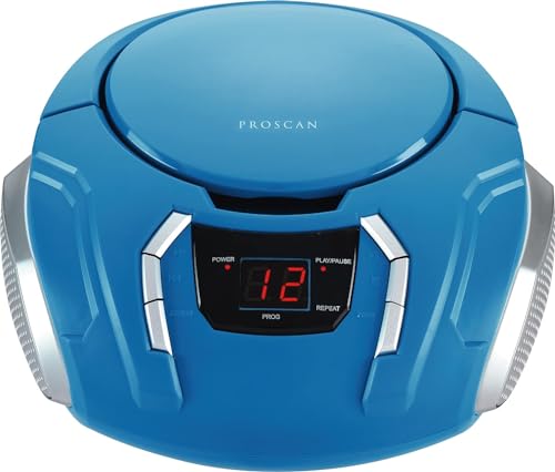PROSCAN ELITE Portable CD Player Boombox with AM/FM Radio + Built in Speakers + Aux Input to Phone/Headphones/Any Audio - CD Players for Home Using AC Adapter or C Batteries