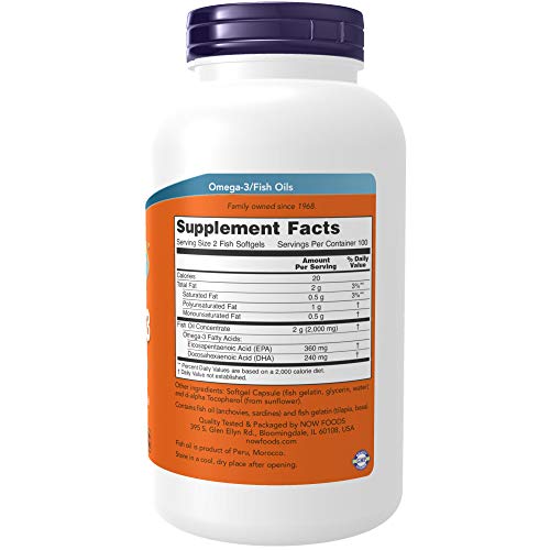 NOW Supplements, Omega-3 180 EPA / 120 DHA, Molecularly Distilled, Cardiovascular Support*, 200-Fish Gelatin Softgels,Packaging may vary