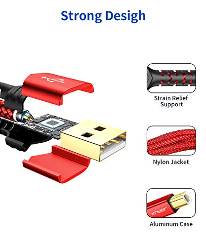 JSAUX Printer Cable, 6FT USB Printer Cable USB 2.0 Type A Male to B Male Scanner Cord USB B Cable High Speed for HP, Canon, Epson, Dell, Brother, Lexmark, Xerox, Samsung etc and Piano, DAC