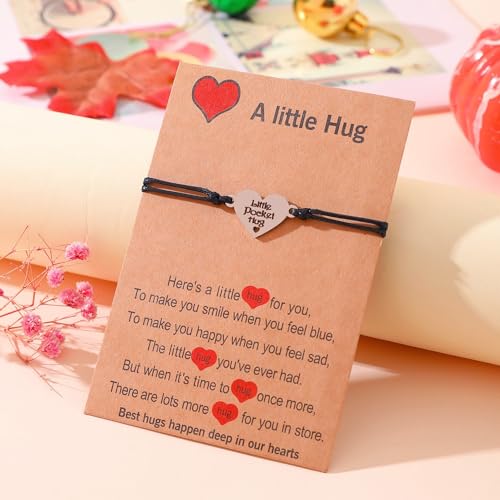 DOYYCA Pocket Hug Bracelets Stainless Steel Heart Mother Daughter Bracelets Inspirational Daughter Gifts from Mom (Red)