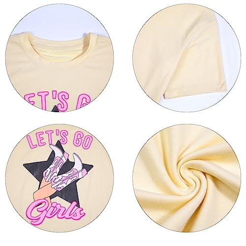 Let's Go Girls T Shirt Western Cowgirls Graphic Shirts Retro Country Music Tee Bridal Wedding Vacation Oversized Top Apricot