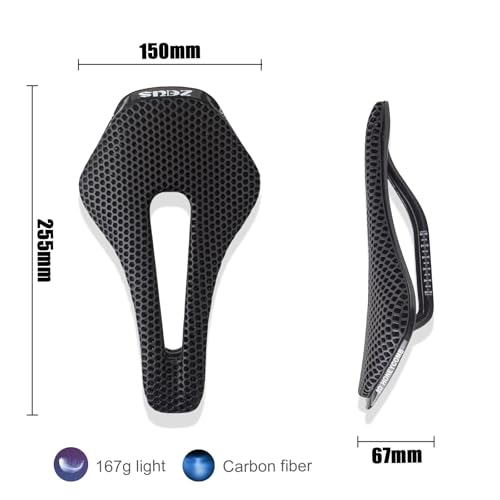 EVOSID 3D Printed Bike Saddle 150mm Light/Soft/Breathable/Waterproof Unisex Cushion Seat for City Bike, MTB, BMX, Gravel Bikes, Road Bike(Carbon Fiber)