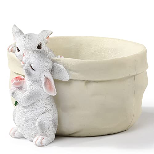 WONDHOME Rabbit Flower Pot Succulent Planter Garden Pots, Bunny Decorative Flower Pot,Animal Shaped Cartoon Planter Pots, Art Decorations for Mom Women (Flower with Drainage Hole)