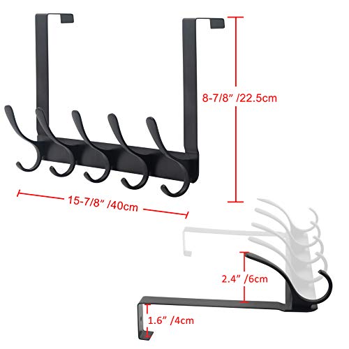 SKOLOO Over The Door Hook - 5 Hooks, Over Door Hook Hanger for Hanging Clothes/Towels/Coats/Backpack/Hat, Over Door Coat Rack(Black)