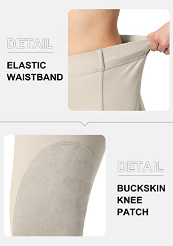 SANTINY Women's Horse Riding Pants with Zipper Pockets Knee-Patch Schooling Tights Equestrian Breeches for Women (White_XL)