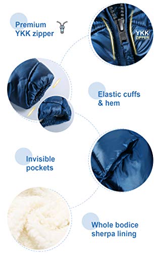 SOLOCOTE Girls Winter Coats Hooded Sherpa Lined Lightweight Jacket Thick Warm Puffy Waterproof Windproof Cotton Shiny Jackets