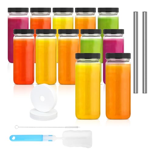Luxfuel 24 oz Clear Glass Bottles with Lids, Reusable Refillable Water Bottles for Juicing,Refrigerator,100% Leak Proof, BPA Free,Water Bottle Set of 10