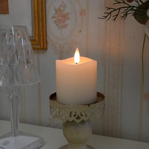 CozierGlow Flameless Pillar Candles Flickering with Remote Timer, Battery Operated LED Candles Up to 400 Hours, 3D Moving Flame Real Wax Candles, Set of 3, D3 x H4, 5", 6",Remote Included (White).