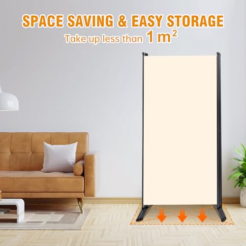CHOSENM 3 Panel Folding Privacy Screens, 6 FT Tall Wall Divider with Metal Frame, Freestanding Room Divider for Office Bedroom Study (3 Panel, Beige)