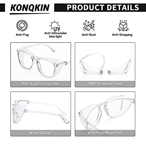 konqkin Safety glasses Goggles Nurses Protective Eyewear - Anti Fog Square Frame Stylish Clear Glasses for Women Men (black gery pink)