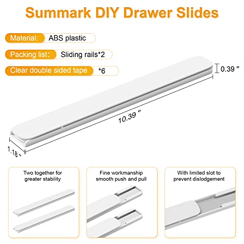 Summark Pull Out Rail for Baskets or Bins.Storage and Organization Accessories for Cabinet,Shelves.DIY Drawer Organizers Slides.2 Packs,White (1)