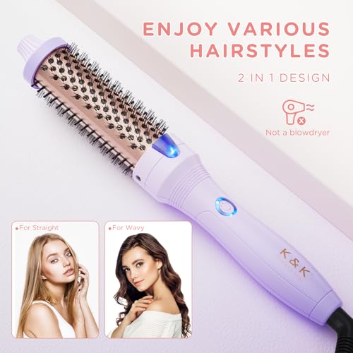 K&K 1.25 inch Thermal Brush Volumizing Brush Heated Curling Ceramic Tourmaline Ionic Curling Iron Quick Heating Makes Dual Voltage Travel-Friendly Straightening Round Design 30S Heating up