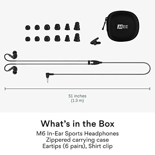 MEE audio M6 Sport Wired Earbuds, Noise Isolating In Ear Headphones, Sweatproof Earphones for Running/Gym/Workouts with Dynamic Enhanced Bass Sound, Memory Wire Earhooks, 3.5mm Jack Plug (Clear)