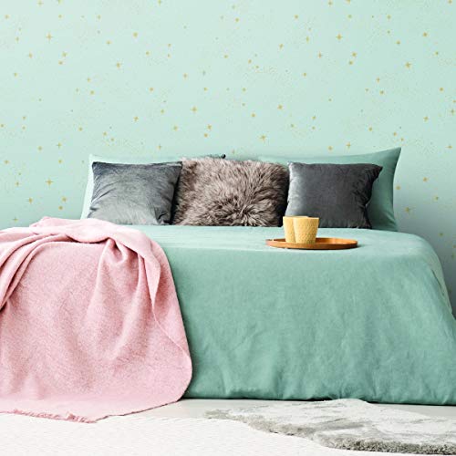 RoomMates RMK11320WP Upon A Star Light Blue and Metallic Peel and Stick Wallpaper