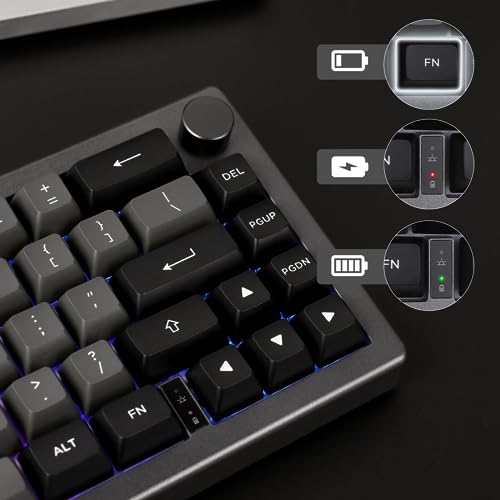 EPOMAKER EK68 65% Wireless Gaming Keyboard, Hot Swappable Gasket Mechanical Keyboard with Metal Knob, Bluetooth 5.0/2.4Ghz Wireless/USB-C Wired Custom Keyboard (Black Gold, Budgerigar Switch)