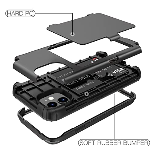 WeLoveCase for iPhone 11 Wallet Case Defender Wallet Credit Card Holder Cover with Hidden Mirror Three Layer Shockproof Heavy Duty Protection All-Round Armor Protective Case for iPhone 11 Black