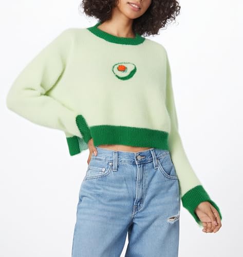 YEMOCILE Cute Cropped Sweaters for Women Off The Shoulder Bolero Pullover Sweater Color Block Y2K Sweaters with Avocado Print