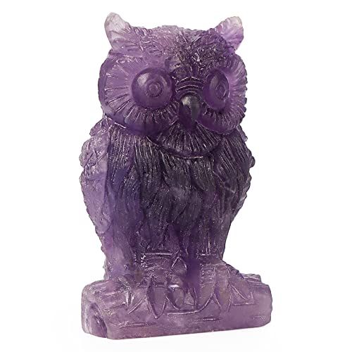 Artistone Amethyst Crystals Owl Statue 2.0 inch Carved Animals Owl Figurines Pocket Gemstone Sculpture Reiki Healing Stones for Home Bookshelf Office Decoration