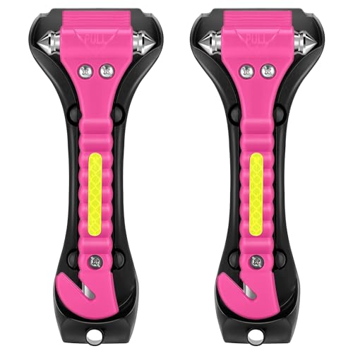 Xapwell Car Safety Hammer- Car Window Glass Breaker and Seat Belt Cutter, Auto Emergency Escape Tool, Vehicle Accessory Safety Tool, Life Rescue Tools Kits, Pink, 4 Packs