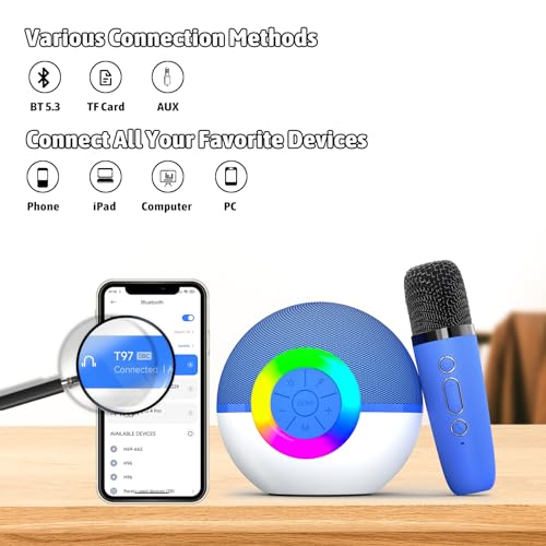 Heroange Karaoke Microphone Machine Toys for Kids Adults, Mini Portable Bluetooth Speaker with Wireless Mic, Christmas Birthday Gifts for Boys Girls Ages 3 4 5 6 7 8 9 10 11 12+ Year Old Blue