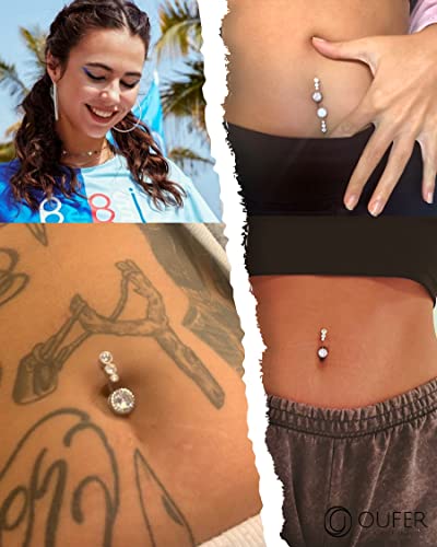 OUFER 14G Navel Rings for Women 316L Surgical Steel Belly Button Rings Clear CZ Belly Navel Piercing Jewelry