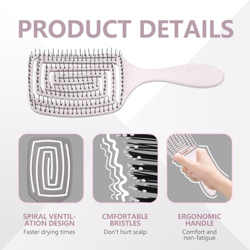 Daily Gard Detangling Brush, Dry and Wet Vented Detangler Hair Brush for Women and Men, Professional Paddle Curved Styling Hairbrush for Straight/Curly/Thick/Long/Wavy/Damaged Hair, Beige