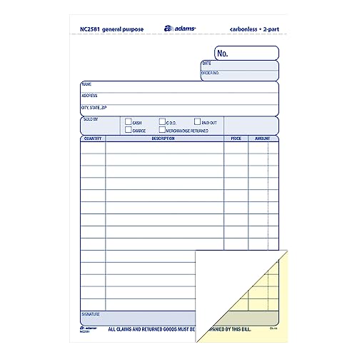 Adams General Purpose Unit Sets, 5.67 x 8.5 Inches, 2-Part, Carbonless, White/Canary, 100 Sets per Pack (NC2581)