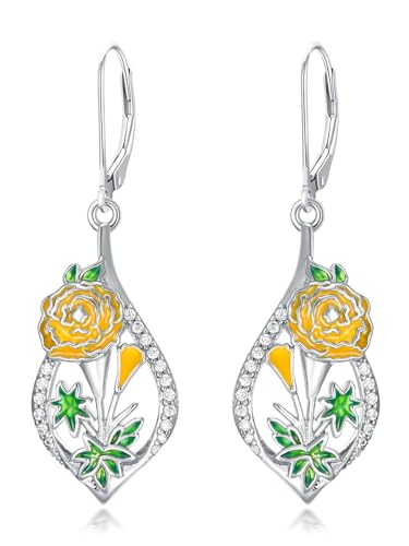 SILBAZ January Birth Flower Earrings Carnation Dangle Drop Earrings Month Flower Jewelry Birthday Gifts for Women
