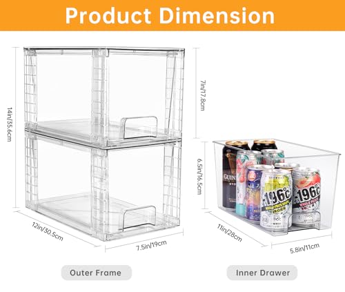 Zero Zoo 1Pack Large Stackable Kitchen Storage Drawers, Clear Foods Organizer Bins with Handles, Easily Assemble for Bathroom, Kitchen, Pantry, Cabinet, Closet(XL-Down Handle)