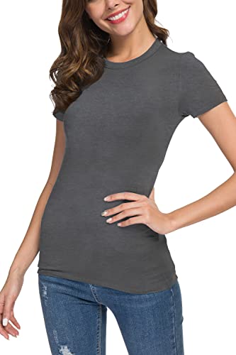 EXCHIC Women's Basic Slim Fitted Short Sleeve Casual Crewneck T-Shirt (Black, XS)