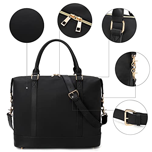 Bluboon Women Ladies Weekender Carry-on Tote Bag Overnight Duffel in Trolley Handle(Black