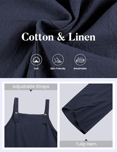 UANEO Womens Cotton Adjustable Casual Summer Bib Overalls Jumpsuits with Pockets (Black, Small)