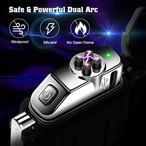 LcFun Electric Lighter, Plasma Lighter Waterproof Arc Lighter Windproof USB Lighter Rechargeable with Emergency Whistle for Hiking, Camping, Adventure, Outdoor, Survival, Tactical, EDC Gear (Black)