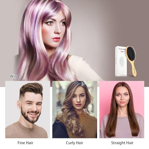 EAGLE FORTRESS Glidease Wood Boar Bristle Hair Brush with Nylon Refined Smooth Bristle for Women, Men, and Kids - Effortless Detangler Hair Brush Ideal for Thick, Thin, Fine All Hair (Bamboo)