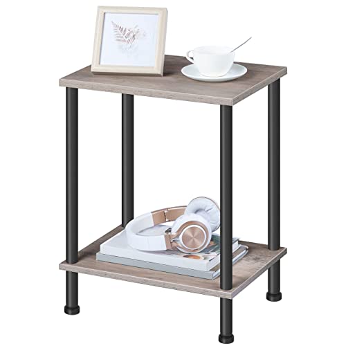 HOOBRO End Table, Small Side Table, Nightstand with 2-Layer Storage Shelves, Sofa Table for Small Spaces, Living Room, Bedroom, Stable Frame, Easy Assembly, Black BB09BZ01