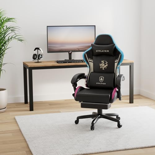 GTPLAYER Gaming Chair with Bluetooth Speakers and Footrest, Dragon Series Video Game Chair ,Heavy Duty Ergonomic Chair,Esports Gaming Chair,Computer Office Desk Chair by GTRACING(Black)