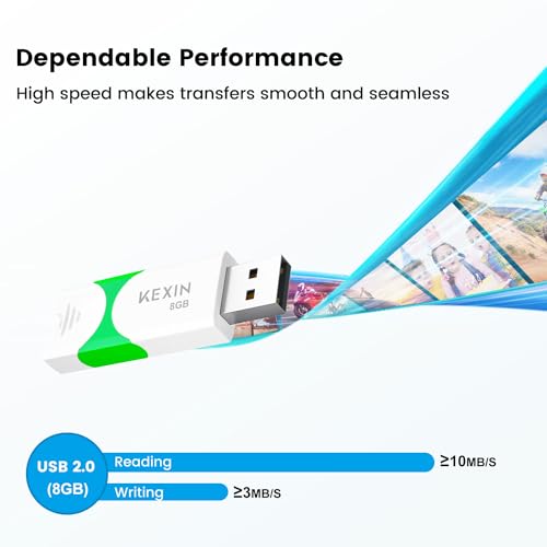 KEXIN 8GB Flash Drive 10 Pack USB 2.0 Flash Drive 8 GB Thumb Drive 2.0 USB Drive Bulk Jump Drive Swivel Pen Drive Data Storage USB Stick with LED Indicator 8G Green