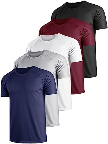 5 Pack Mesh Dry Fit Gym Tshirts for Men Quick Dry Crew Neck Running Active Fitness Training Sport Tee Shirts,BR-S