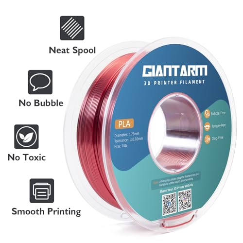 GIANTARM 3D Printer Filament, Silk Black Pla Filament, 1Kg(2.2lbs) Spool, 1.75mm Dimension Accuracy +/- 0.03mm, 3D Printing Filament