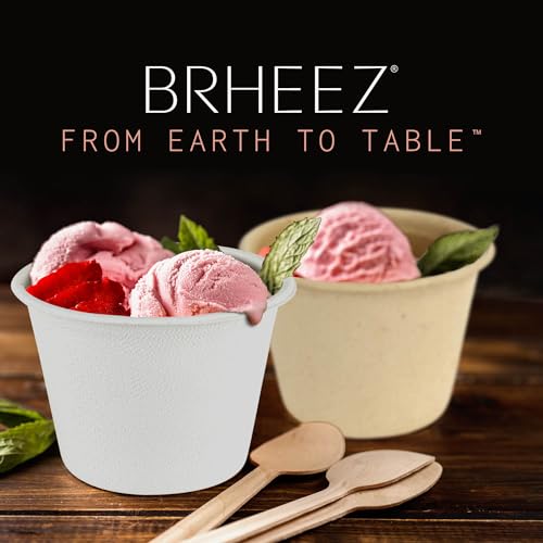 brheez 2 oz - Pack of 100 Disposable Bagasse Fiber Souffle Cups , 100% Natural Biodegradable & Compostable Perfect for Condiments Small Portion & Samples , Eco Friendly Paper Alternative - White