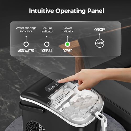 Portable Ice Maker Machine with Handle, 26lbs/24Hrs, 6Mins/9 Ice Cubes, Self-Cleaning with Basket/Scoop, Countertop Ice Makers for Home/Kitchen/Office(Green)