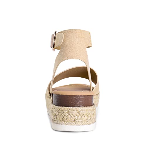 DREAM PAIRS Women's Platform Espadrilles Casual Ankle Strap Wedge Sandals Comfortable Dressy Summer Shoes,Size 10,Nude-Suede,SDPW2359W