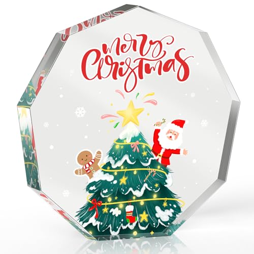 Acrylic Christmas Gift, Merry Christmas, Gifts for Friends, Lovers, Kids, Clear Keepsake and Paperweight for Home Office Table Shelf, with Gift Box (Christmas)