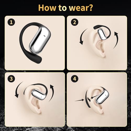 Open Ear Headphones Bluetooth,Wireless Earbud with Ear Hooks, 5.4 Bluetooth Headphones Earbuds with 50H Playtime,Waterproof Earbuds with LED Display Charging Case for Running Fitness,Work