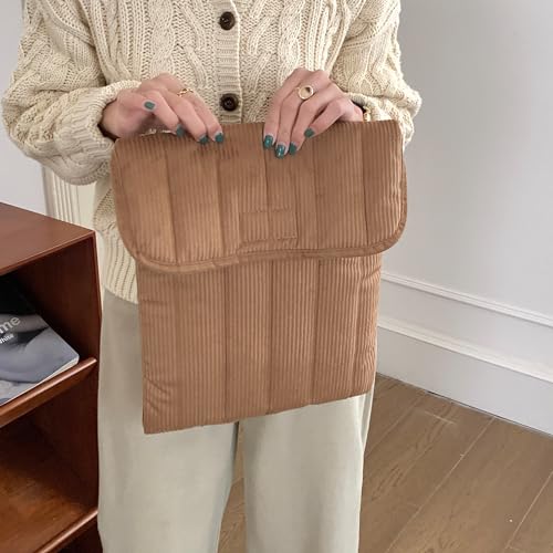 Linpr Stripe Puffy Laptop Sleeve 13-14 Inch Brown, Portable Case Bag with Pockets, Cotton Carrying Case Compatible with 13 and 14 Inch Laptops, for MacBook Air M2 M1, Asus/Dell Xps/Lenovo in Cover