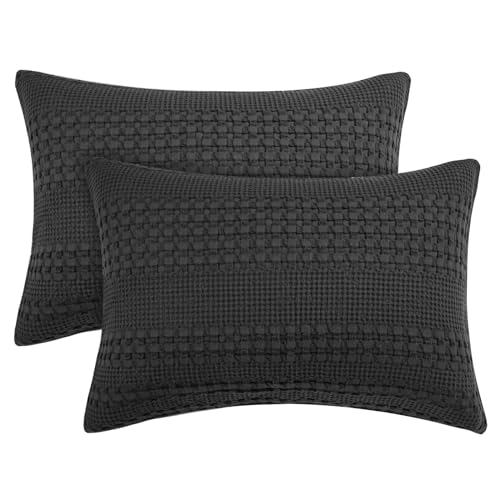 PHF 100% Cotton Waffle Pillowcases Queen Size, 2 Pack Soft Breathable Skin-Friendly Pillow Sham, Asthetic Decorative Waffle Weave Pillow Case Covers, 20" X 30", No Filling, Oatmeal